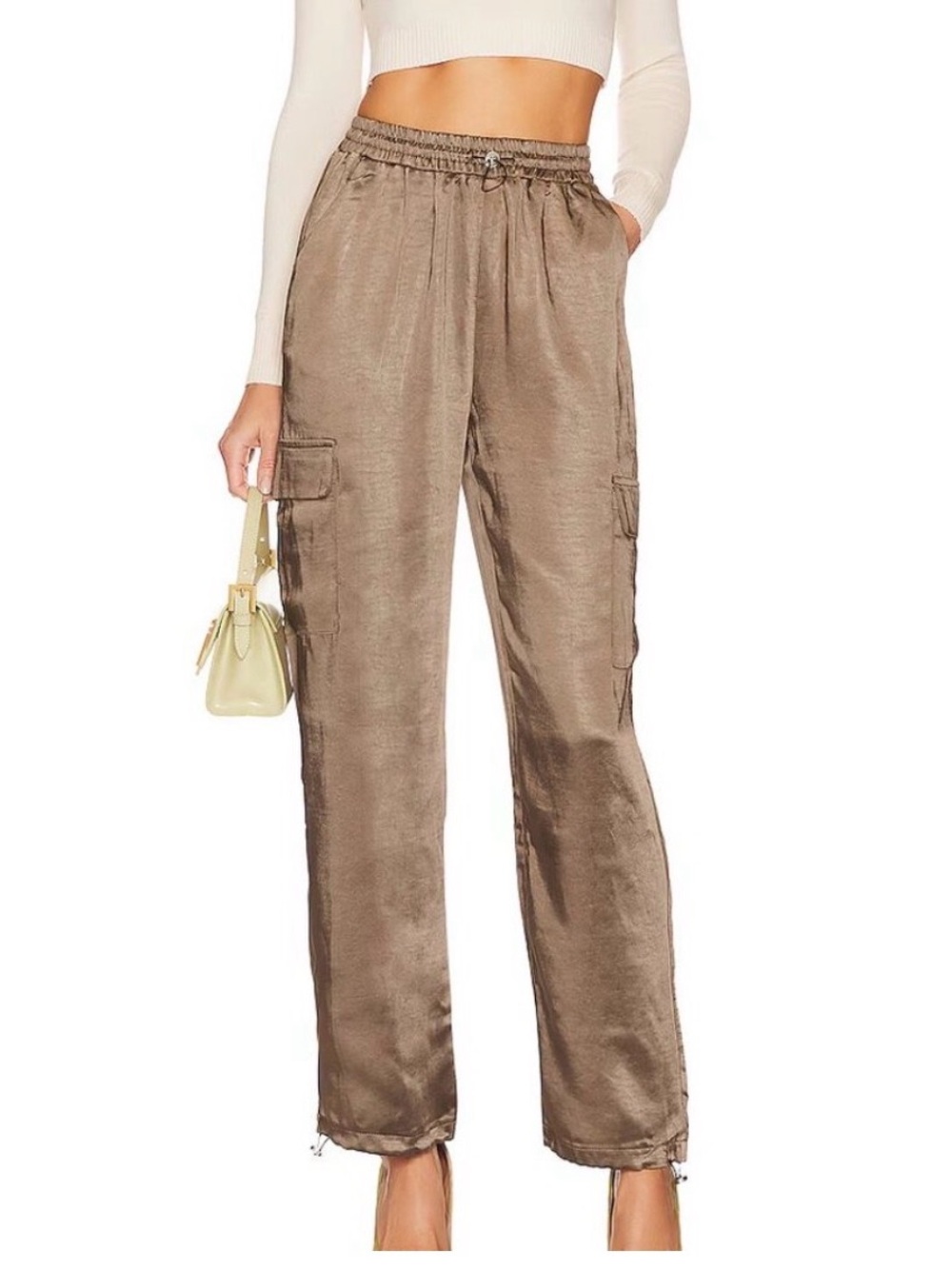 REVOLVE Taupe Satin Cargo Wide-Leg Pants